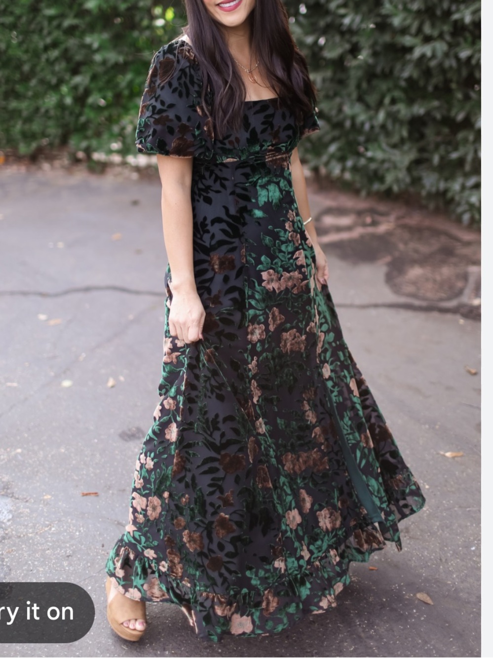 In Loom Burnout Velvet Puff Sleeve Green Maxi Dress Size S Whimsigoth